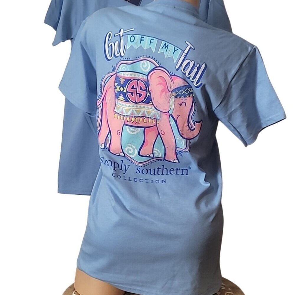 Simply Southern Womens Small Light Blue T-Shirt "Get Off My Tail" Elephant Graph - Picture 7 of 11